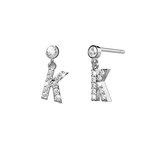 Solid 925 Sterling Silver Initial Crystal Personalised Alphabet Letter Earrings
